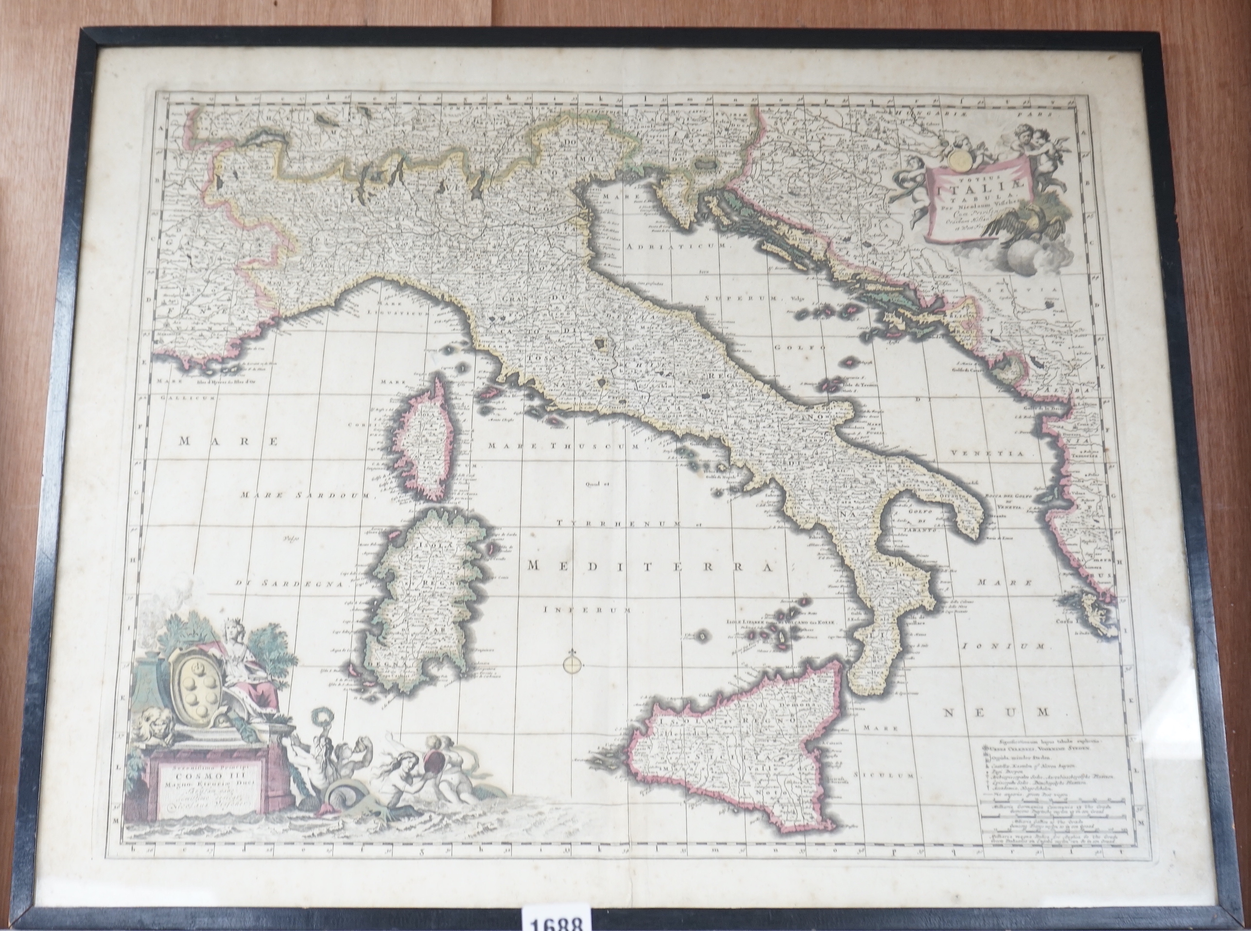 Nicolaus Visscher (1618-1709), hand coloured map of Italia, 51 x 62cm